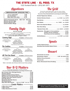 2015 03 21 The State Line El Paso TX Menu 2