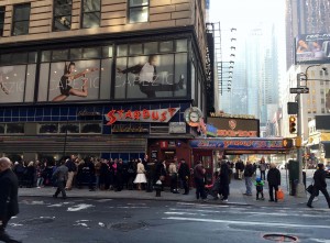 In Times Square, is also home to the future stars of stage and screen at Ellens Stardust Diner THE home of the singing waiters & some of the best Diner in the country since 1987. retro 1950s theme, videos on 1956 Predicta TVs & a drive-in theatre screen