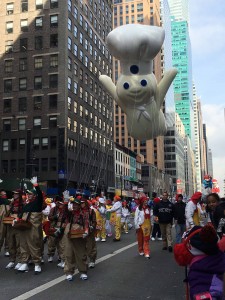 beloved baker returns to the sky this Thanksgiving sporting enough dough to make 4 million crescent rolls. No wonder he is so happy. High as 4 sttory building, wide as 7 taxi cabs long as 9 bicycles, 90 handlers