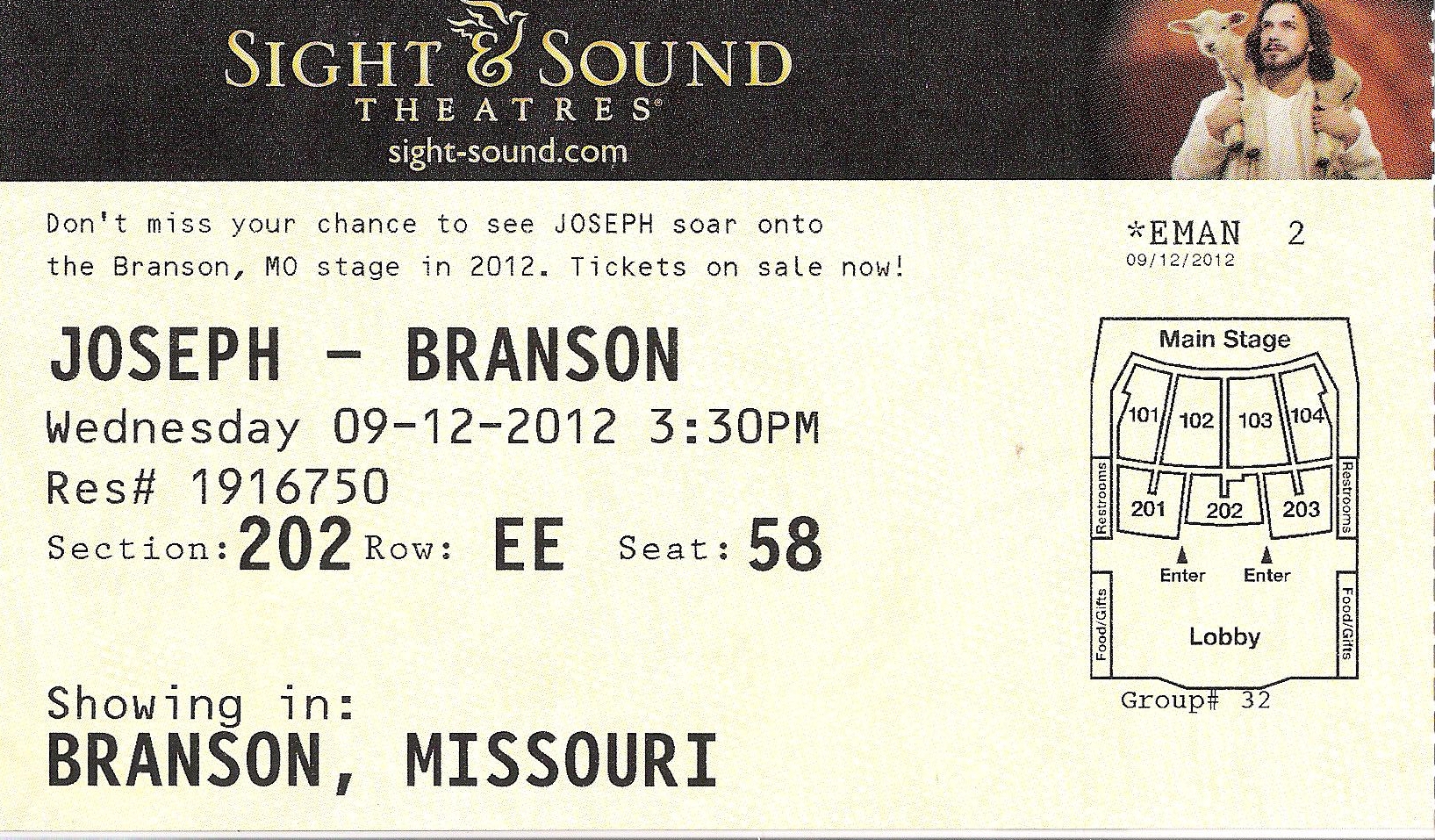 2012 09 12 Branson MO Sight Sound Joseph Ticket Nana s Backyard 2012 09 12 Branson MO Sight Sound Joseph Ticket Nana s Backyard