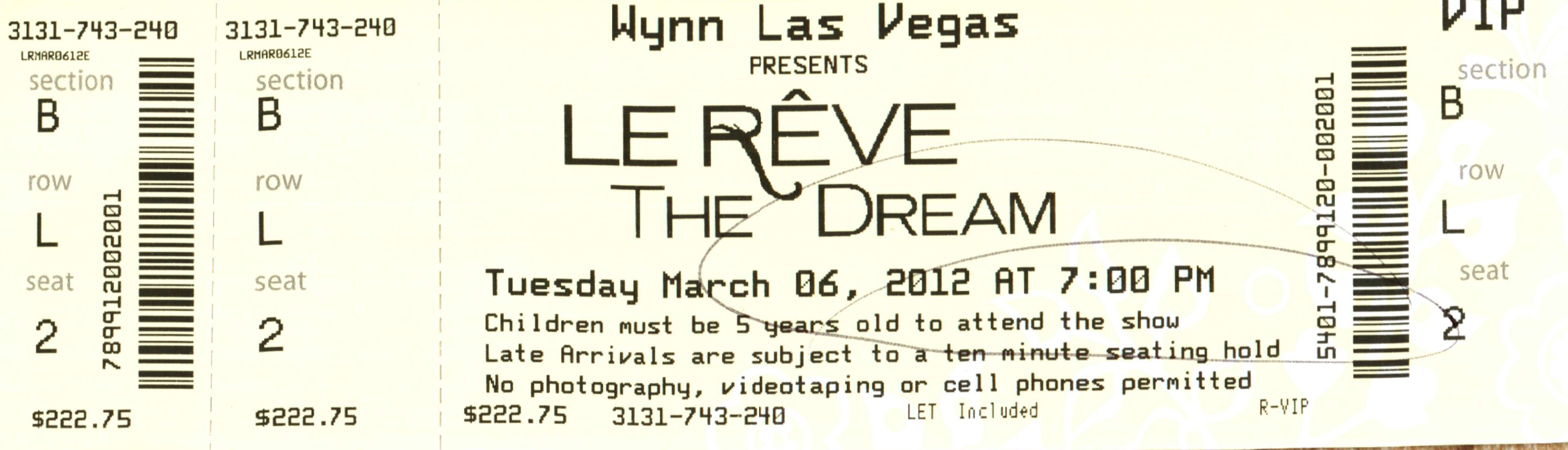 Wynn Le Reve The Dream Ticket
