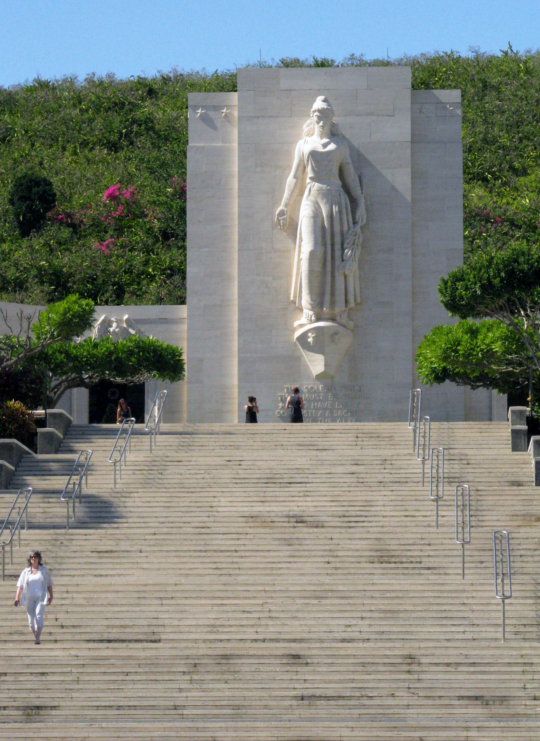 The statue is featured in the opening sequence of the both the 1970s television series Hawaii Five-O and its 2010 remake has also filmed at the cemetery several times—the father of lead character, Steve McGarrett, is supposed to be buried near the statue.